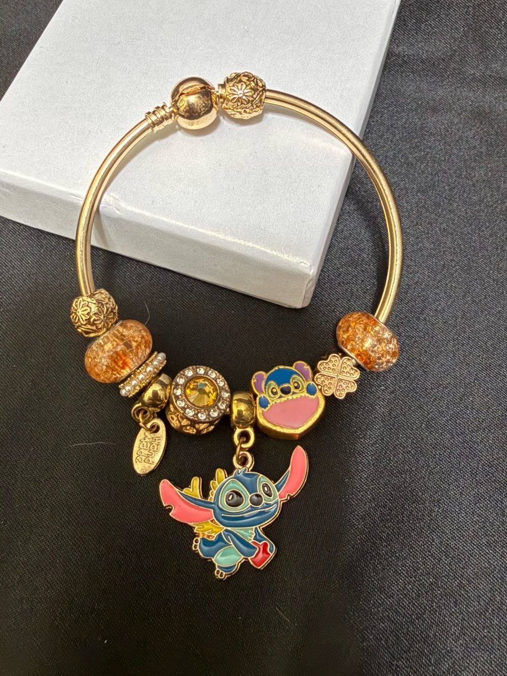 Kids Gold-Tone Stitch Charm Bangle Bracelet - Blue & Pink